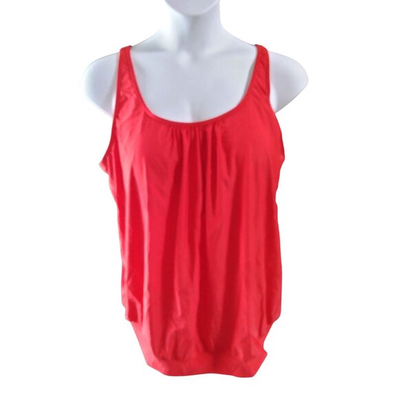 Yonique 2-Piece Swimsuit Blouson Tankini Tummy Control Polka Dot Bottom 24W - Picture 2 of 12